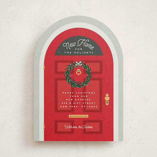 This is a poinsettia non photo holiday cards with standard by Erica Krystek called holiday move printing on signature in standard