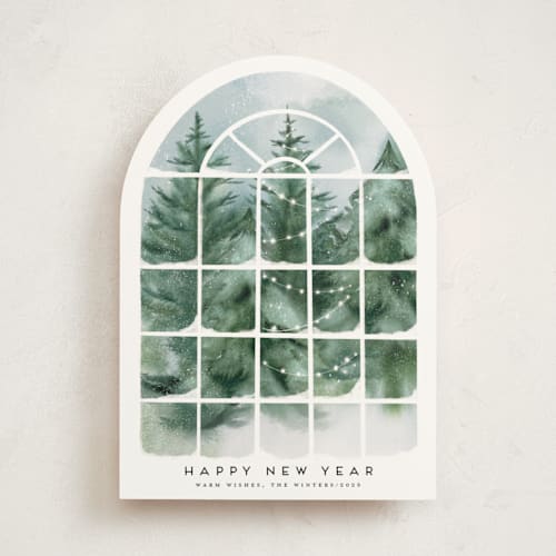 This is a wreath non photo holiday cards with standard by Petra Kern called winter sunroom vista printing on signature in standard