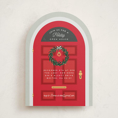 This is a poinsettia holiday party invitations with standard by Erica Krystek called holiday move printing on signature in standard