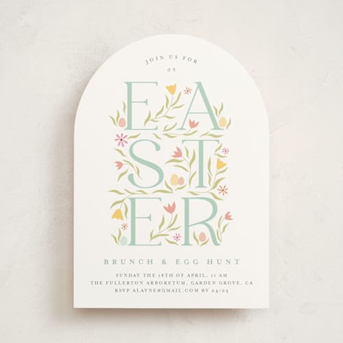 This is a teal holiday party invitations with standard by Angela Thompson called easter garden printing on signature in standard