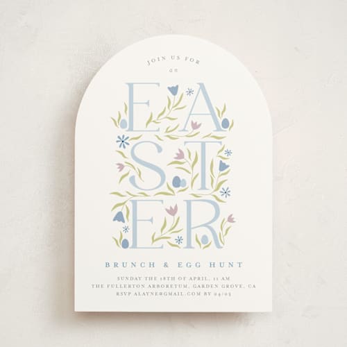 This is a cornflower holiday party invitations with standard by Angela Thompson called easter garden printing on signature in standard