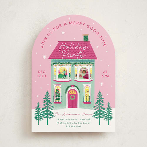 This is a candy holiday party invitations with standard by Elly called merry house printing on signature in standard