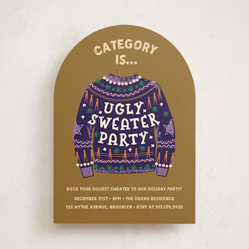 This is a grapes holiday party invitations with standard by Jennifer Lew called ugly sweater printing on signature in standard