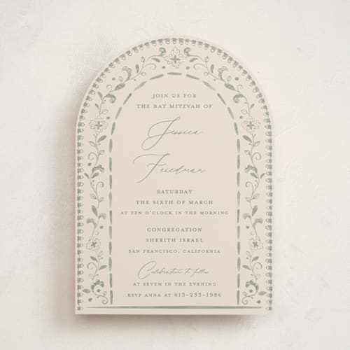 This is a sage bar mitzvah bat mitzvah invitations with standard by Meagan Christensen called talavera printing on signature in standard