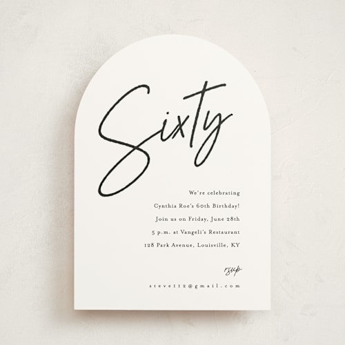 This is a cotton party invitations with standard by Stacey Meacham called modern milestone printing on signature in standard