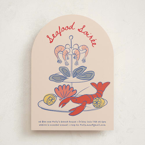 This is a shrimp cocktail party invitations with standard by Claire called seafood tower printing on signature in standard