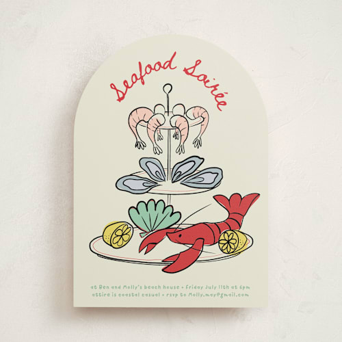 This is a sea party invitations with standard by Claire called seafood tower printing on signature in standard