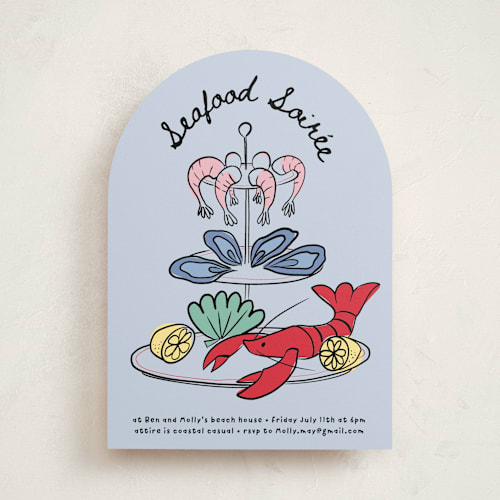 This is a azur party invitations with standard by Claire called seafood tower printing on signature in standard