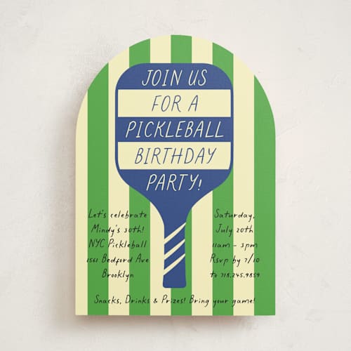 This is a navy party invitations with standard by Jennifer Lew called game day printing on signature in standard