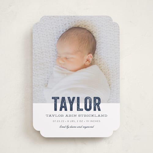 This is a marine birth announcements with standard by Sara Hicks Malone called statement printing on recycled smooth signature in standard