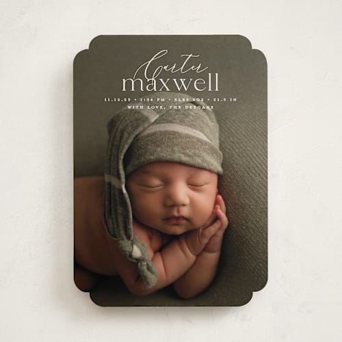 This is a jasmine birth announcements with standard by Erin Deegan called contemporary classic printing on smooth signature in standard