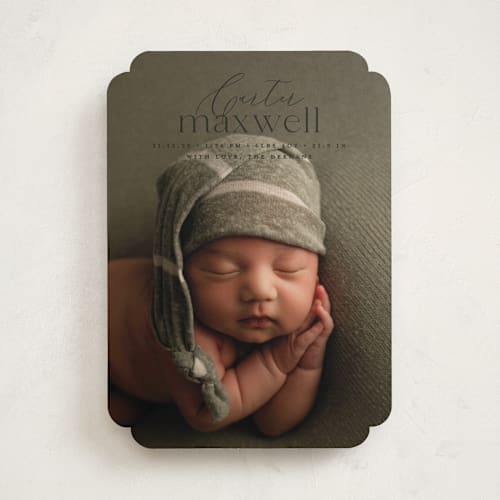 This is a onyx birth announcements with standard by Erin Deegan called contemporary classic printing on smooth signature in standard