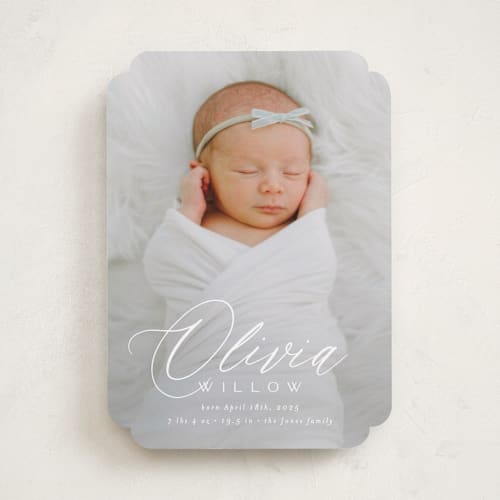 This is a cloud birth announcements with standard by Everett Paper Goods called serenity printing on smooth signature in standard