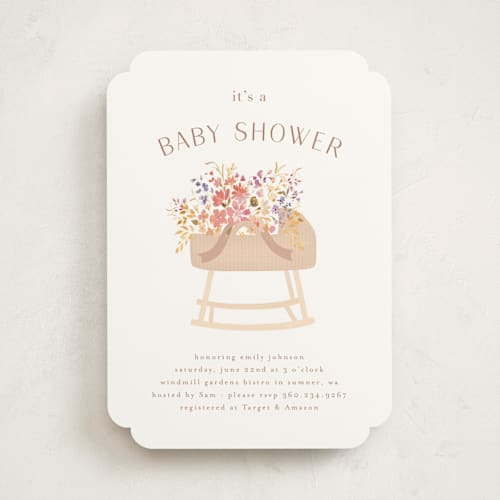 This is a autumn baby shower invitations with standard by Itsy Belle Studio called baby basket printing on signature in standard