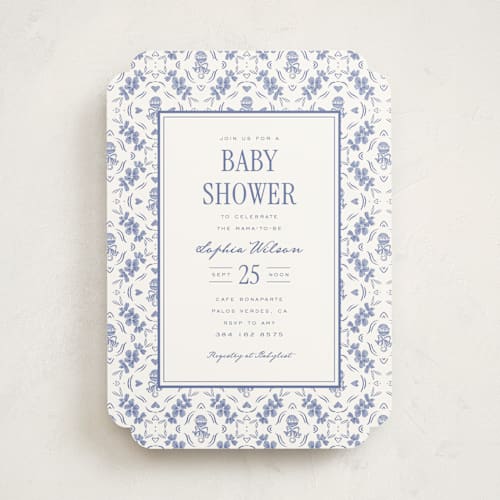 This is a bluebell baby shower invitations with standard by Leah Bisch called rattle pattern printing on signature in standard