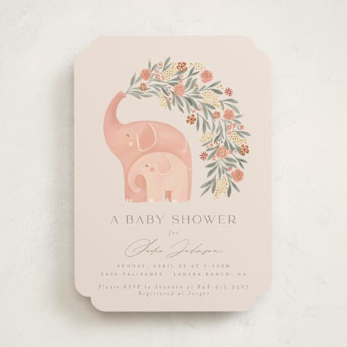 This is a snapdragon baby shower invitations with standard by Joanna Griffin called elephant garden printing on signature in standard