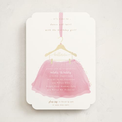 This is a rose kids birthday invitations with foil pressed by Kanika Mathur called little ballerina printing on signature in standard