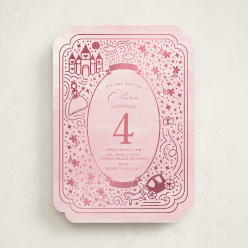 This is a bubblegum kids birthday invitations with foil pressed by Teju Reval called princess printing on signature in standard
