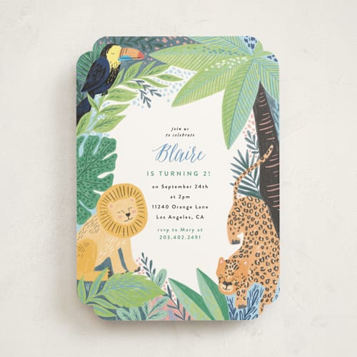 This is a canary kids birthday invitations with standard by Alethea and Ruth called jungle animal sketchbook printing on signature in standard