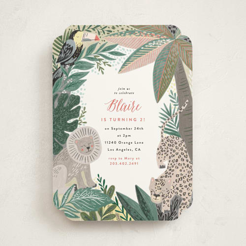 This is a forest kids birthday invitations with standard by Alethea and Ruth called jungle animal sketchbook printing on signature in standard