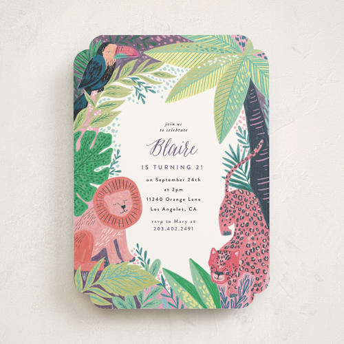 This is a mulberry kids birthday invitations with standard by Alethea and Ruth called jungle animal sketchbook printing on signature in standard