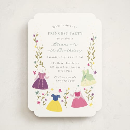 This is a silk kids birthday invitations with standard by JeAnna Casper called disney princess party printing on signature in standard