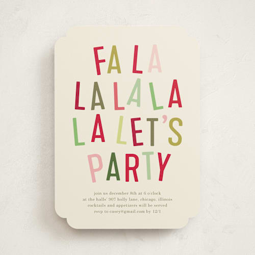 This is a ivory holiday party invitations with standard by Baumbirdy called la party printing on signature in standard
