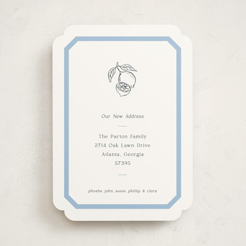 This is a blueberry moving announcements with standard by Megan Davis called citrus printing on signature in standard