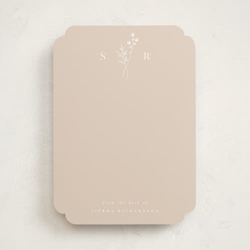 This is a champagne personalized stationery thank you cards with standard by Kelly Schmidt called botanical monogram printing on signature in 5x7