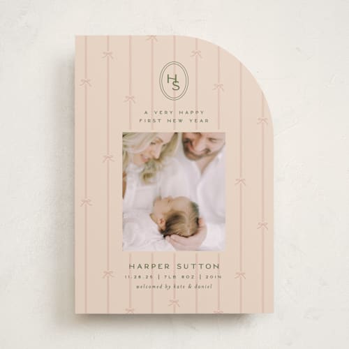 This is a blush babys first christmas with standard by Ellen Schlegelmilch called first christmas monogram printing on recycled smooth signature in standard