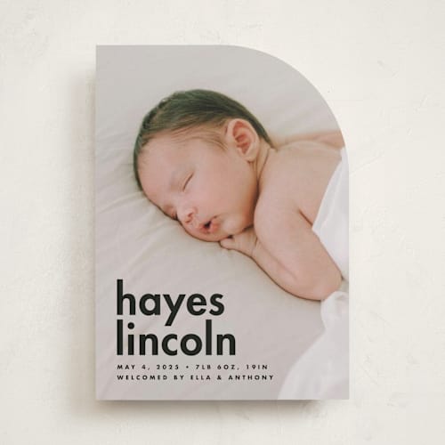 This is a charcoal birth announcements with standard by Ellen Schlegelmilch called hayes printing on recycled smooth signature in standard
