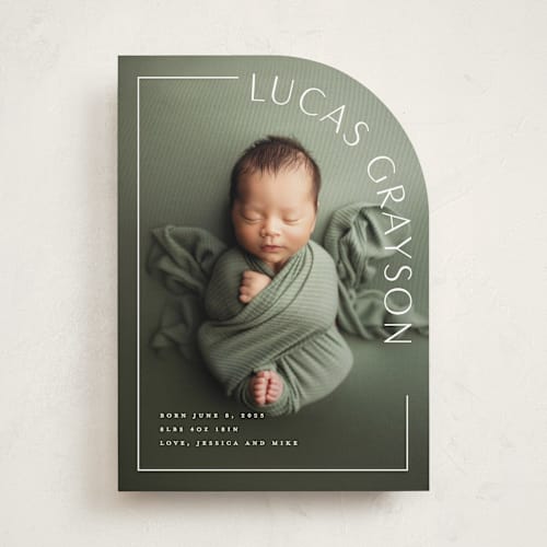 This is a snow birth announcements with standard by Lauren Chism called take shape printing on smooth signature in standard