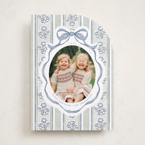 This is a blueberry photo christmas cards with standard by Jackie Crawford called wildflower holiday ribbon printing on recycled smooth signature in standard