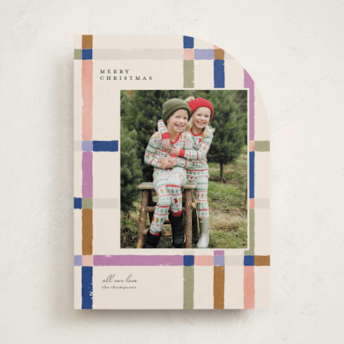This is a sugar plum photo christmas cards with standard by Carrie ONeal called knitted plaid printing on recycled smooth signature in standard