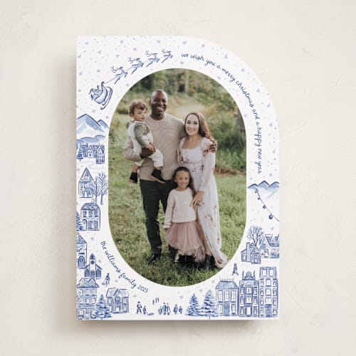 This is a powder photo christmas cards with standard by Jenna Holcomb called azulejo village printing on recycled smooth signature in standard