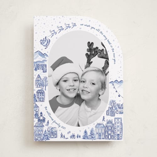 This is a powder photo christmas cards with standard by Jenna Holcomb called azulejo village printing on recycled smooth signature in standard