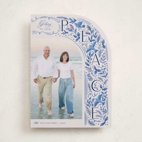 This is a porcelain photo christmas cards with standard by Elly called peaceful arch printing on recycled smooth signature in standard