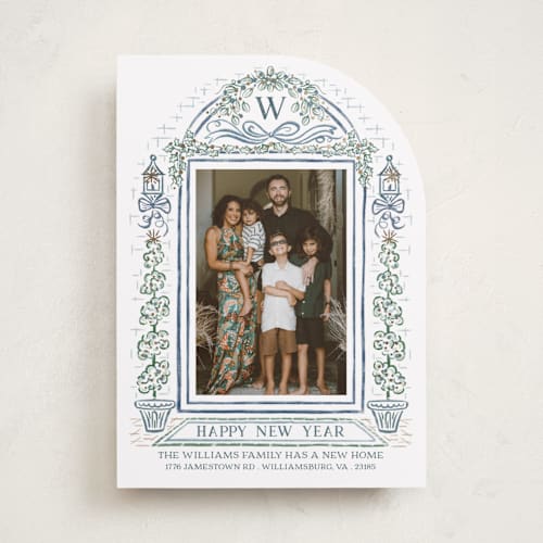 This is a lake foil pressed holiday cards with foil pressed by Paper Sun Studio called colonial christmas printing on recycled smooth signature in standard