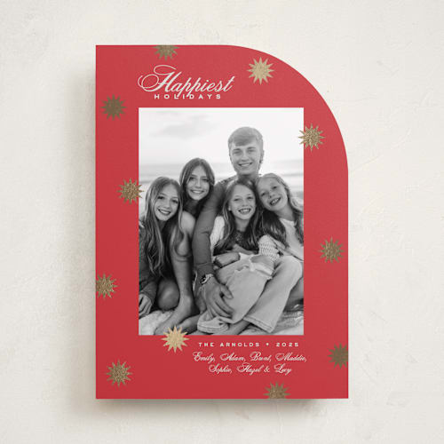 This is a ruby foil pressed holiday cards with foil pressed by Alston Foster called wonder printing on recycled smooth signature in standard