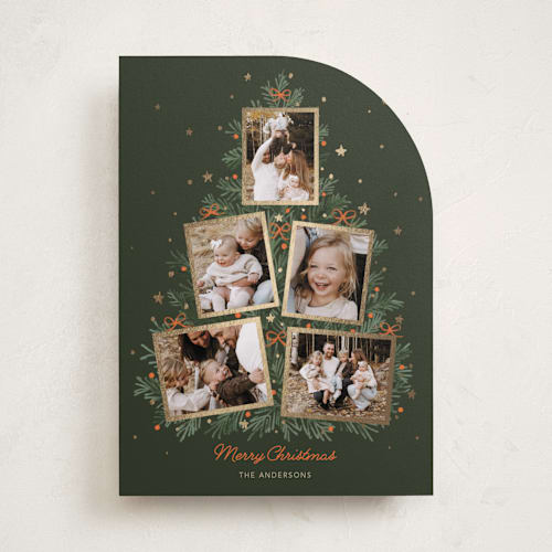 This is a pine needle foil pressed holiday cards with foil pressed by Cass Loh called christmas tree collage printing on recycled smooth signature in standard