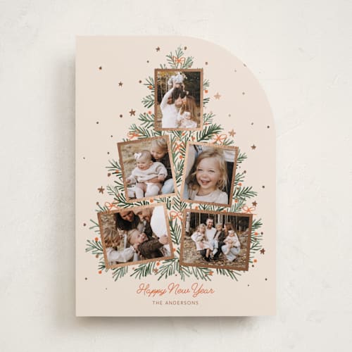 This is a pudding foil pressed holiday cards with foil pressed by Cass Loh called christmas tree collage printing on recycled smooth signature in standard