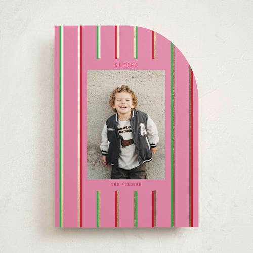 This is a peony foil pressed holiday cards with foil pressed by Baumbirdy called colorful stripes printing on recycled smooth signature in standard