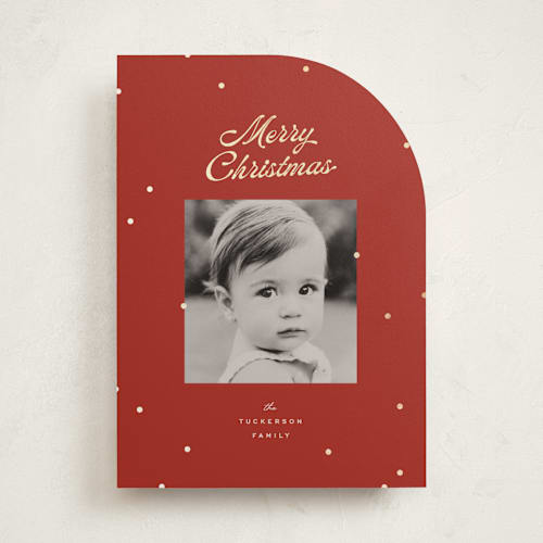 This is a poinsettia foil pressed holiday cards with foil pressed by Ellen Schlegelmilch called dainty dots printing on recycled smooth signature in standard