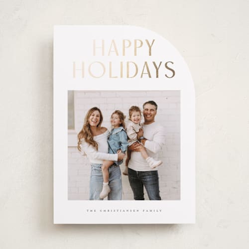 This is a sugar foil pressed holiday cards with foil pressed by Wildfield Paper Co called slate printing on recycled smooth signature in standard
