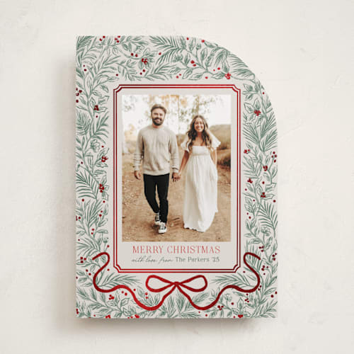 This is a pine foil pressed holiday cards with foil pressed by Elly called merry botanical printing on recycled smooth signature in standard