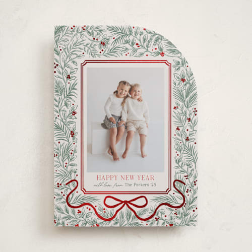 This is a pine foil pressed holiday cards with foil pressed by Elly called merry botanical printing on recycled smooth signature in standard