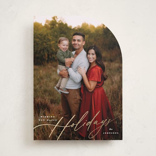 This is a snow foil pressed holiday cards with foil pressed by Carolyn Nicks called elegant holiday printing on recycled smooth signature in standard