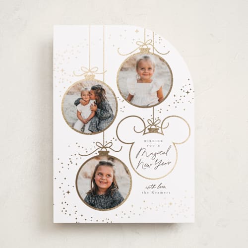 This is a snow foil pressed holiday cards with foil pressed by Everett Paper Goods called baubles printing on recycled smooth signature in standard