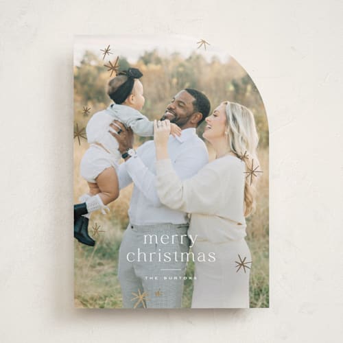 This is a snow foil pressed holiday cards with foil pressed by Wildfield Paper Co called twinkle! printing on recycled smooth signature in standard