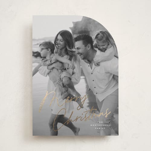 This is a snowflake foil pressed holiday cards with foil pressed by Wildfield Paper Co called signature printing on recycled smooth signature in standard